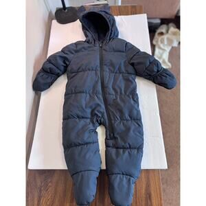 EUC Infant Old Navy Hooded Snow Suit 6-12m Navy Blue Waterproof Fleece Lined